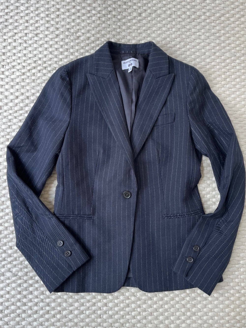 Ines De La Fressange UNIQLO Tailored Navy Pin Stripe XS Blazer Jacket Wool Blend